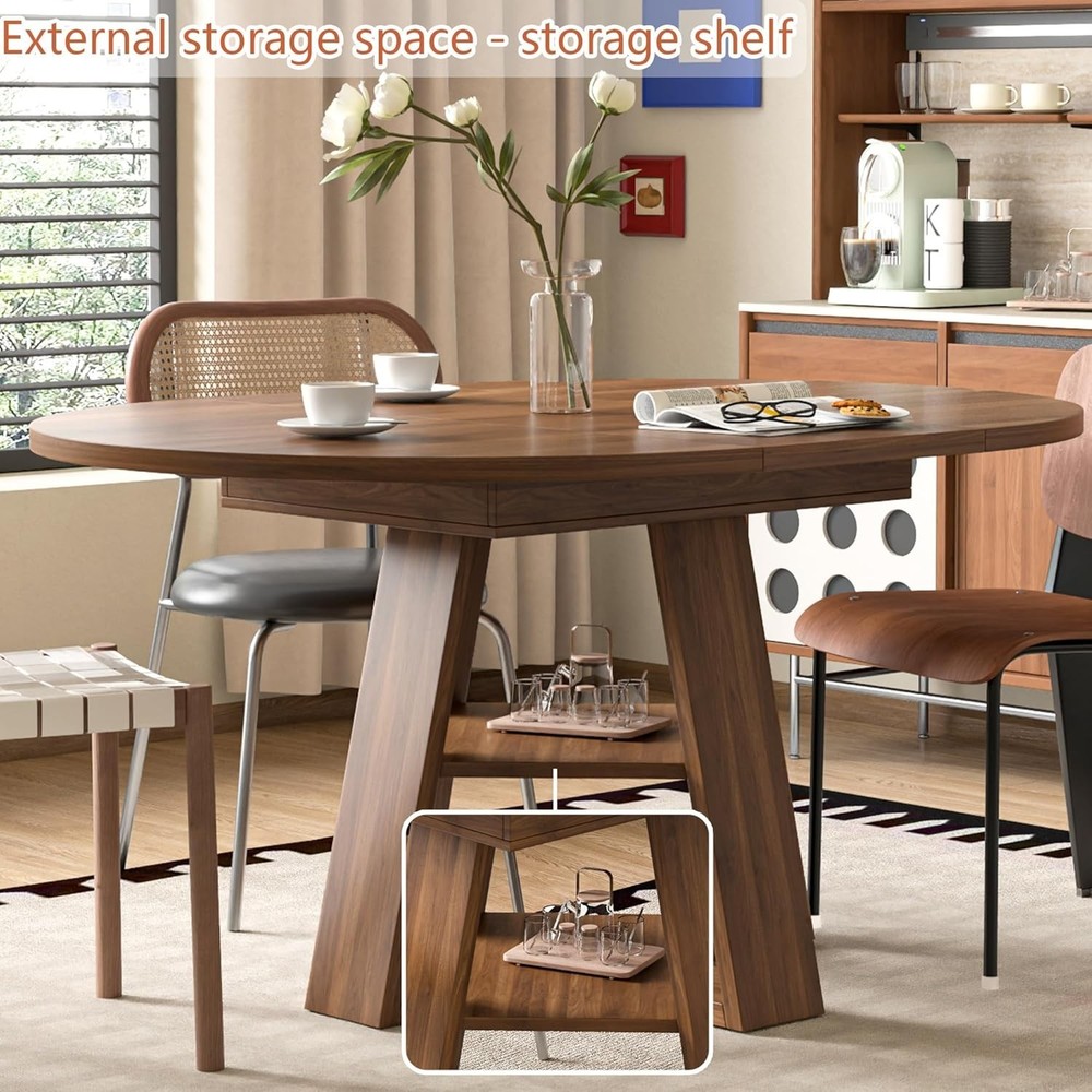 Modern Walnut Dining Table with Removable Leaves for 4-8 - Space Saving Design