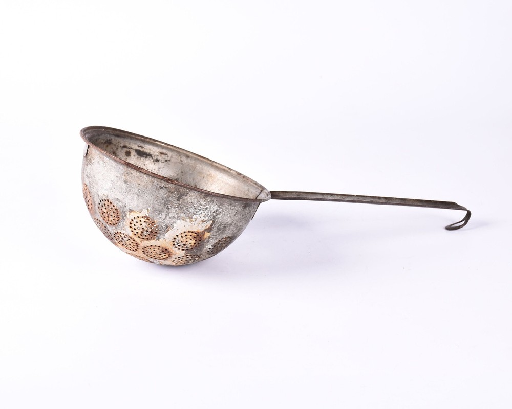 Vintage metal strainer, Old iron hand strainer