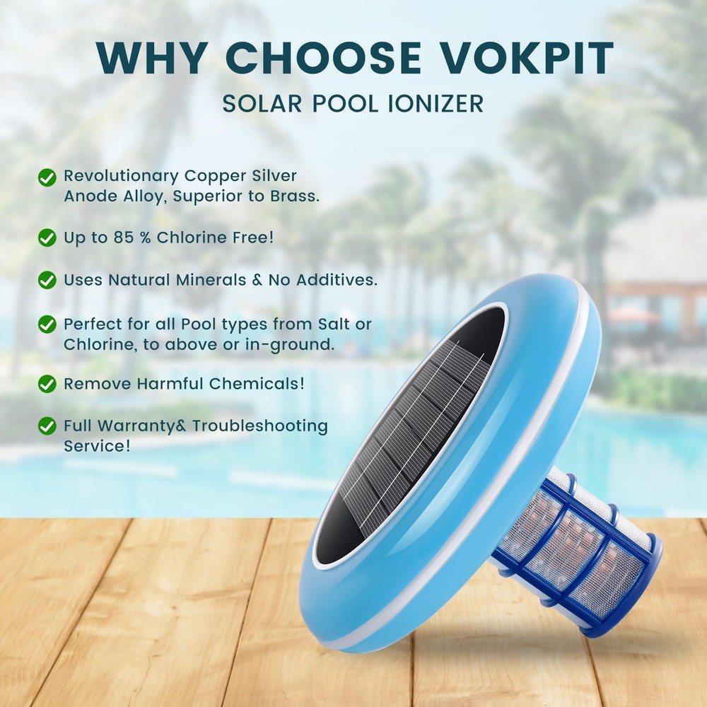 Pool Ionizer Solar Powered,Copper Ionization,Floating Automatic Water Cleaner...