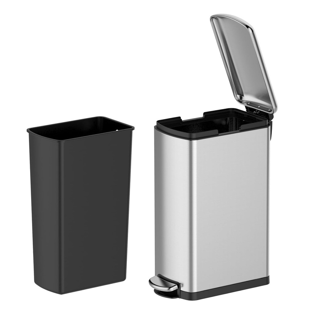 Space-Saving Stainless Steel Bin with Soft-Close Lid, Ideal for Office, Bathroom