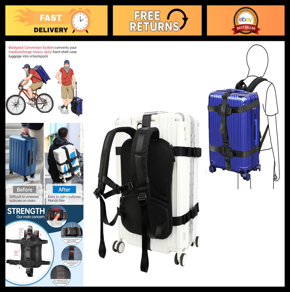 Heavy Duty Backpack Conversion Straps for Hard Shell Suitcase Luggage - L
