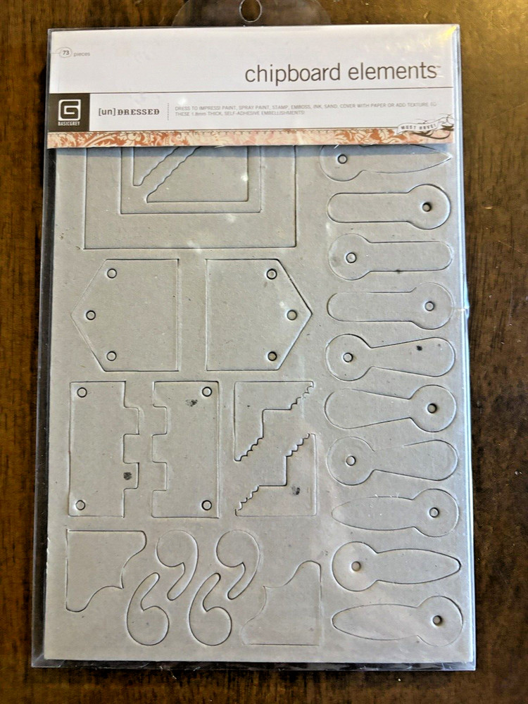 Basic Grey Blank Chipboard Elements Undressed 73 Pieces Die Cut Set Scrapbooking