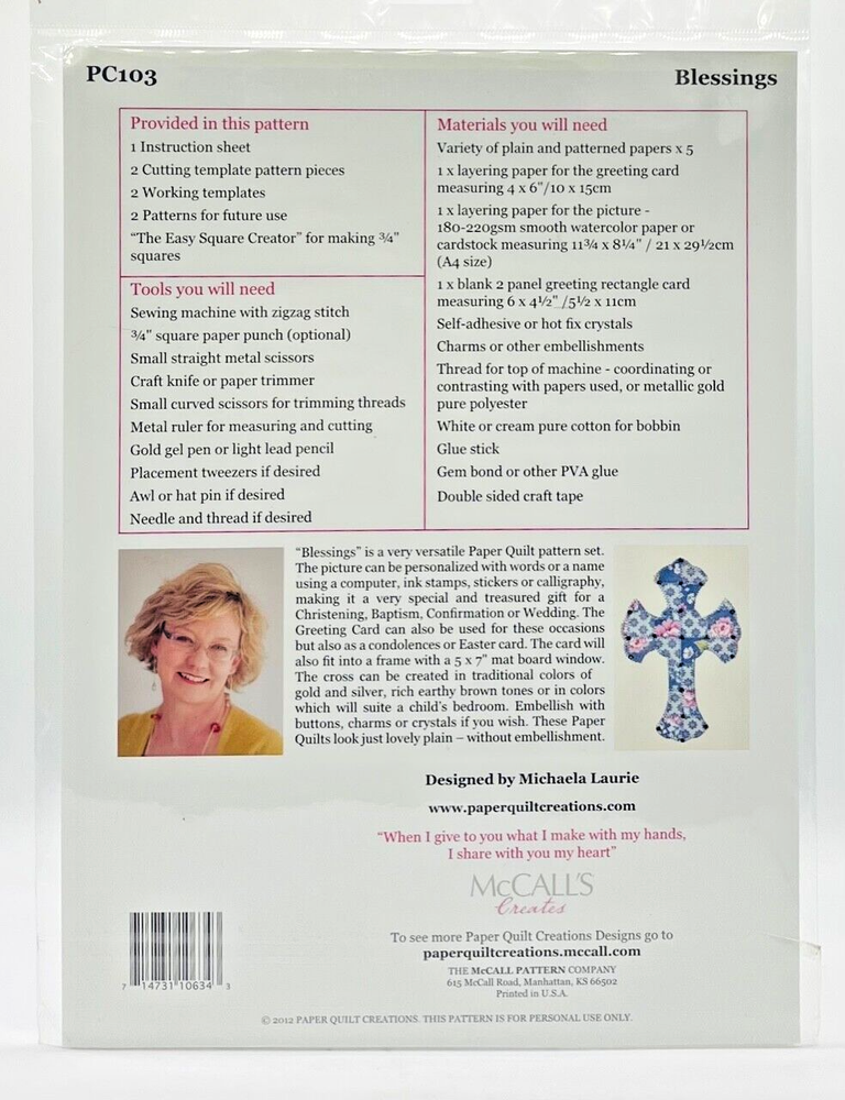 MCCALL'S PAPER QUILT CREATIONS: BLESSINGS #PC103