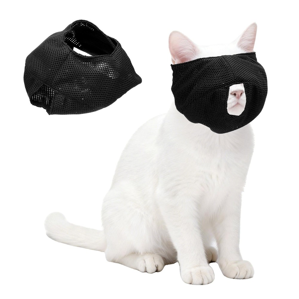 Cat Muzzle, Breathable Mesh Muzzle Circumference 7-9 Inches, (Black, 1Pcs)