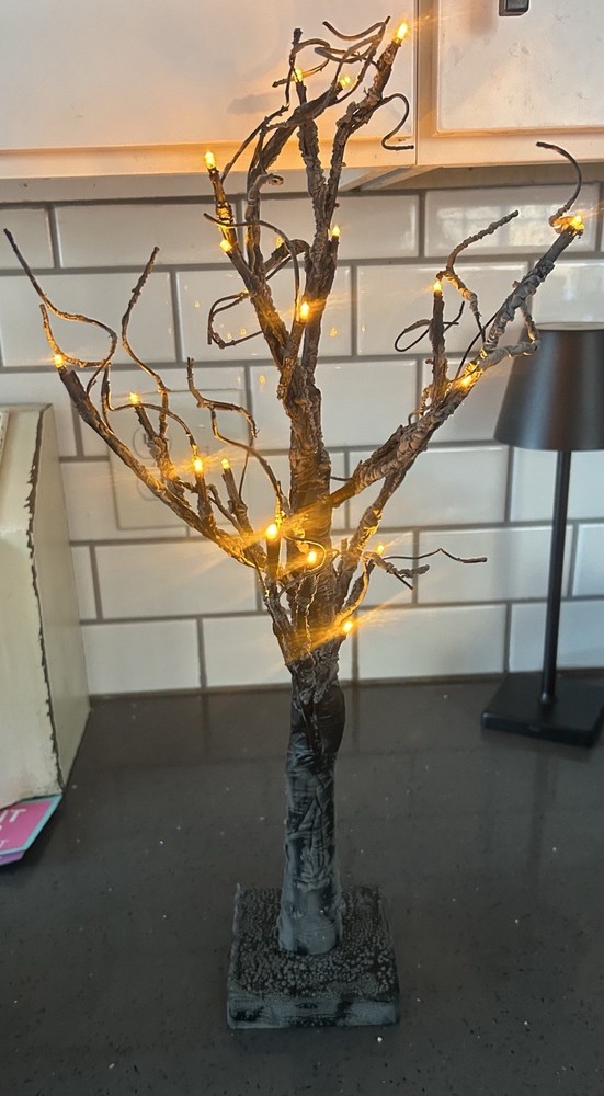 2FT 24 LED Light up Tabletop Lighted Black Halloween Tree Hallow Decor