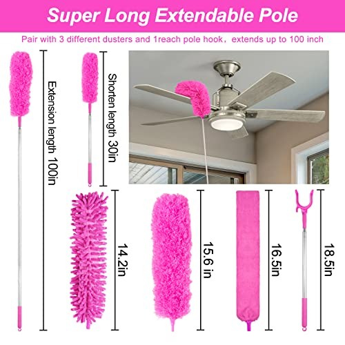 Microfiber Dusters for Cleaning, Feather Dusters with Extension Pole, Bendable