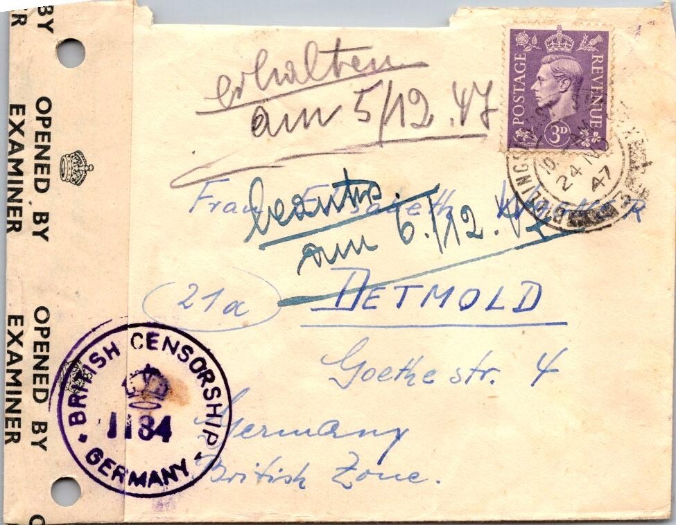 England 1947 Censor Cover - J16477