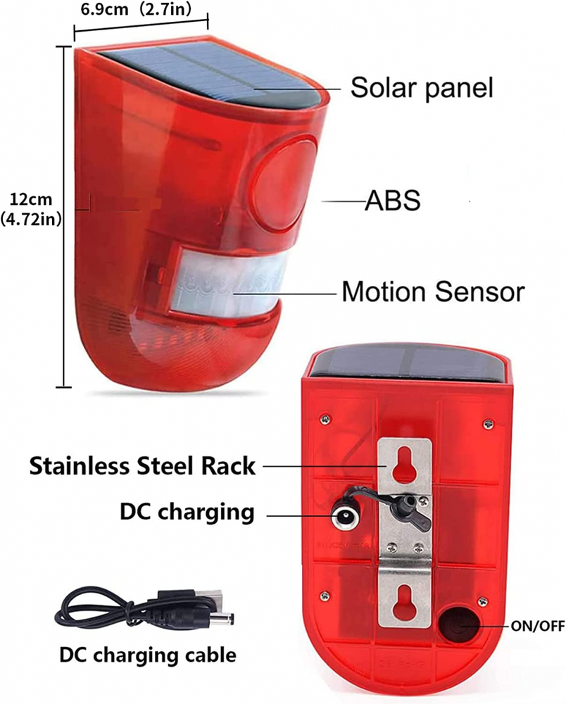 ChunHee Solar Strobe Light with Motion Sensor Security Alarm Flashing 3Light