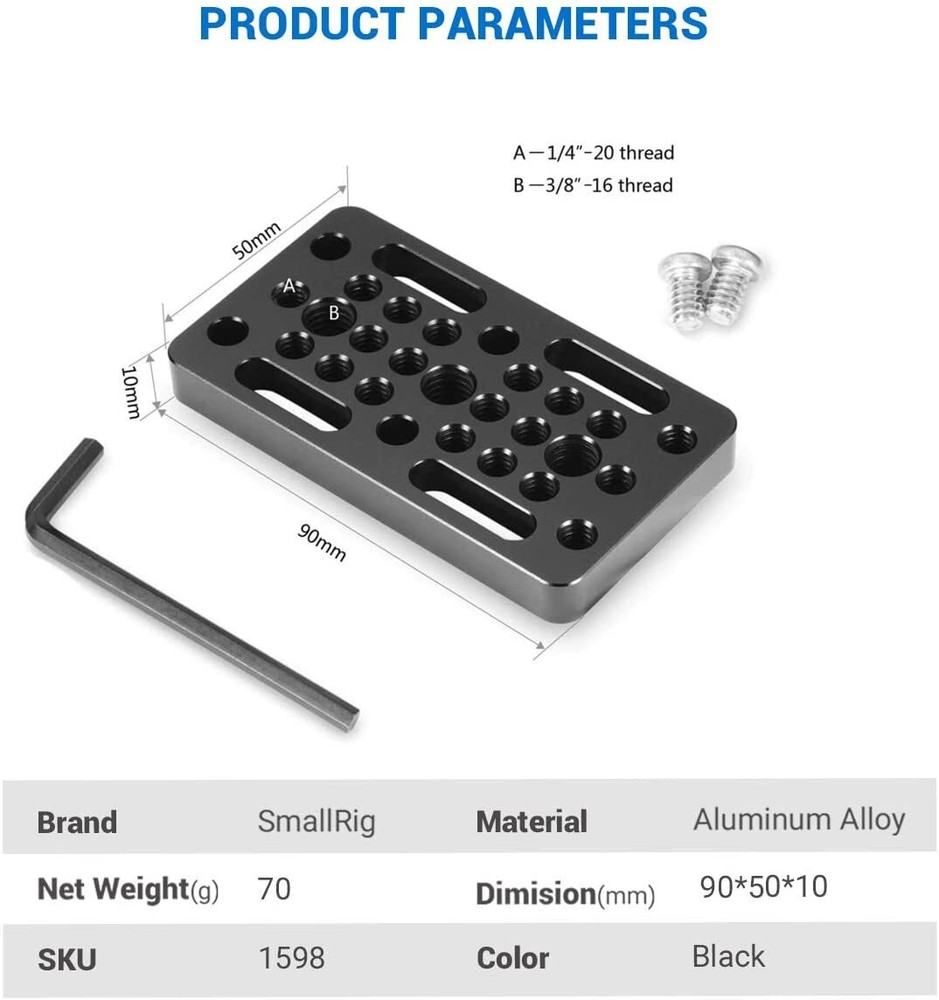 SmallRig Cheese Plate Multi-Function Mounting Plate with 1/4"& 3/8" Threads 1598