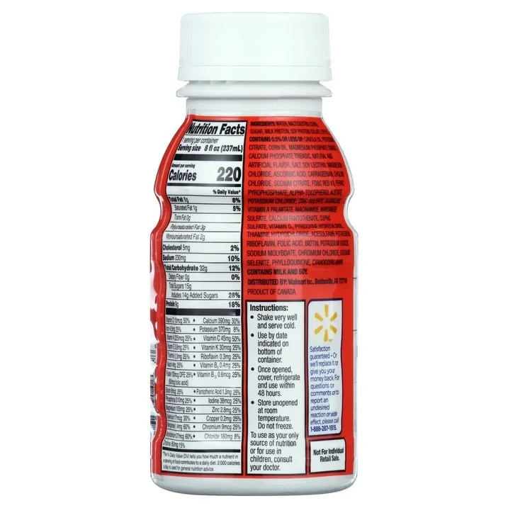 Equate Original Nutritional Shake, Strawberry, 8 Fl Oz, 6 Count