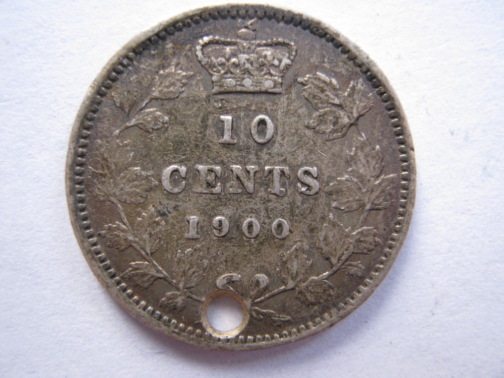 Canada 1900 silver 10 Cents GVF holed