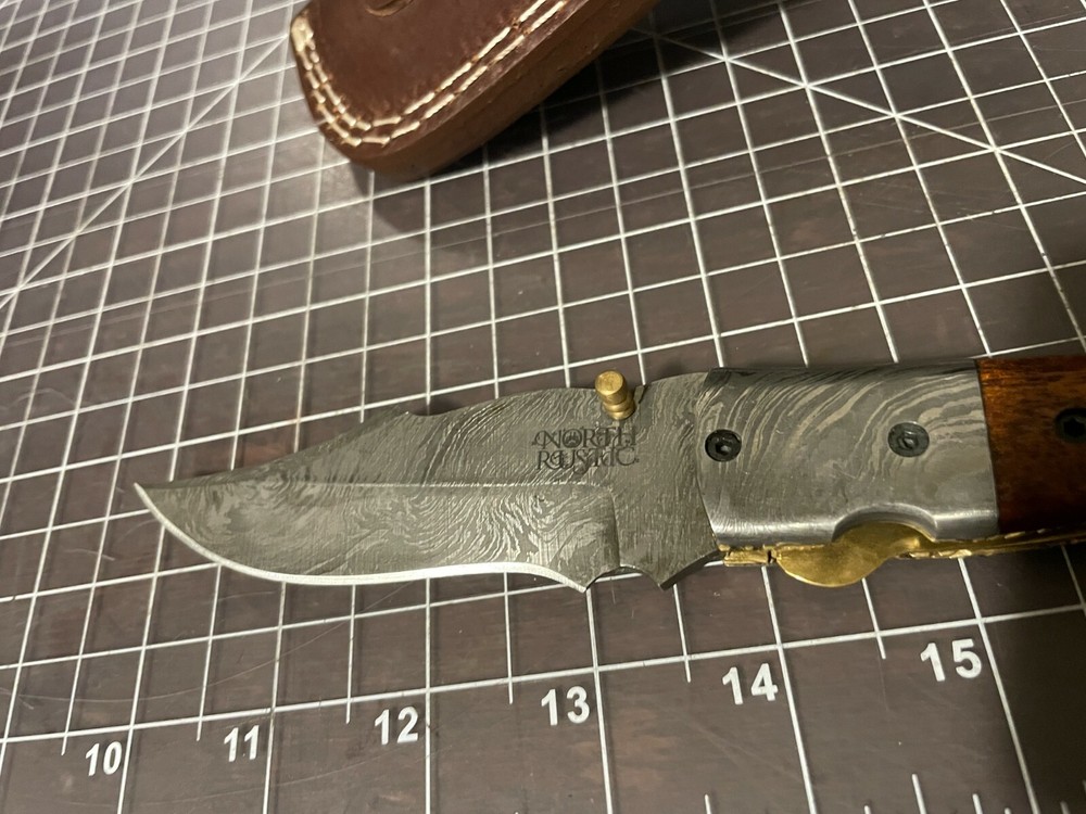 North Rustic Folding Knife Hammered Steel WITH SHEATH