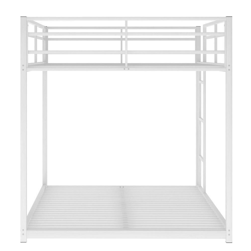 Full over Full Metal Bunk Bed Low Bunk Bed with Ladder White