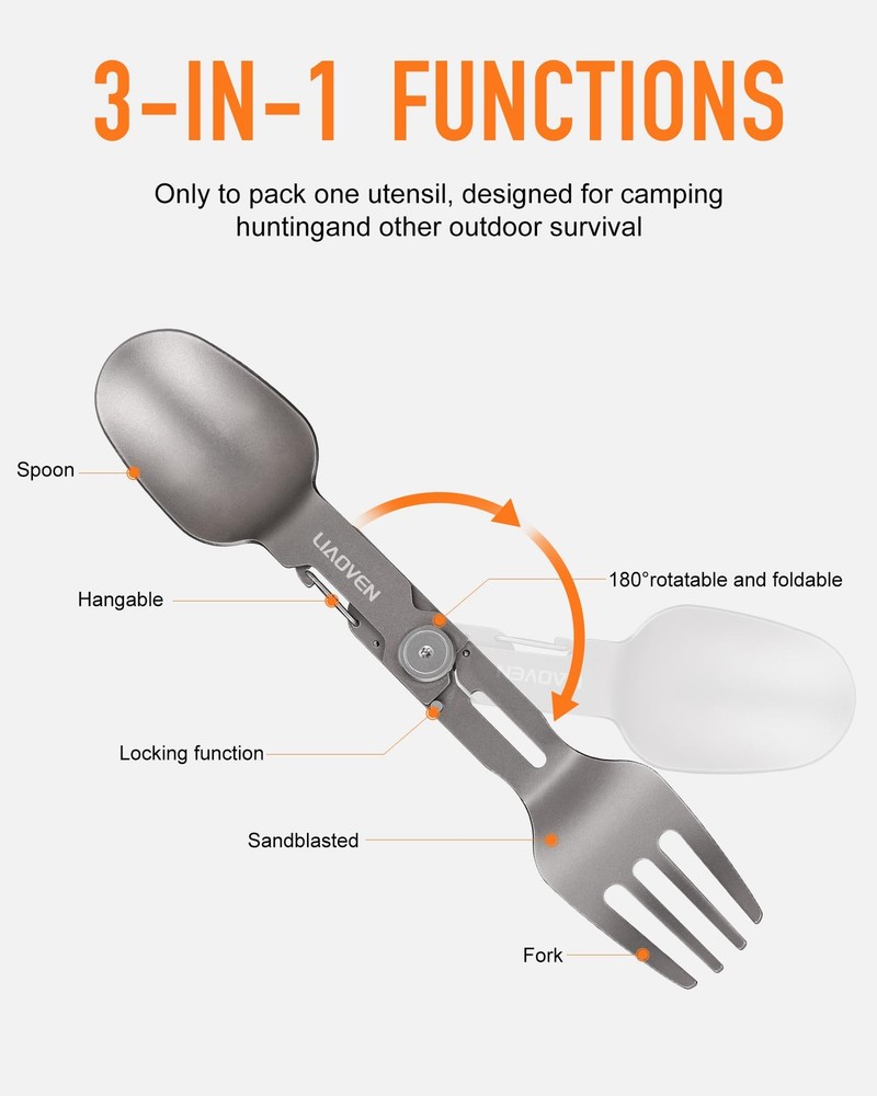 (2Pack) Titanium Spork 3 in 1 Folding Fork and Spoon Eco-Friendly Ultralight ...
