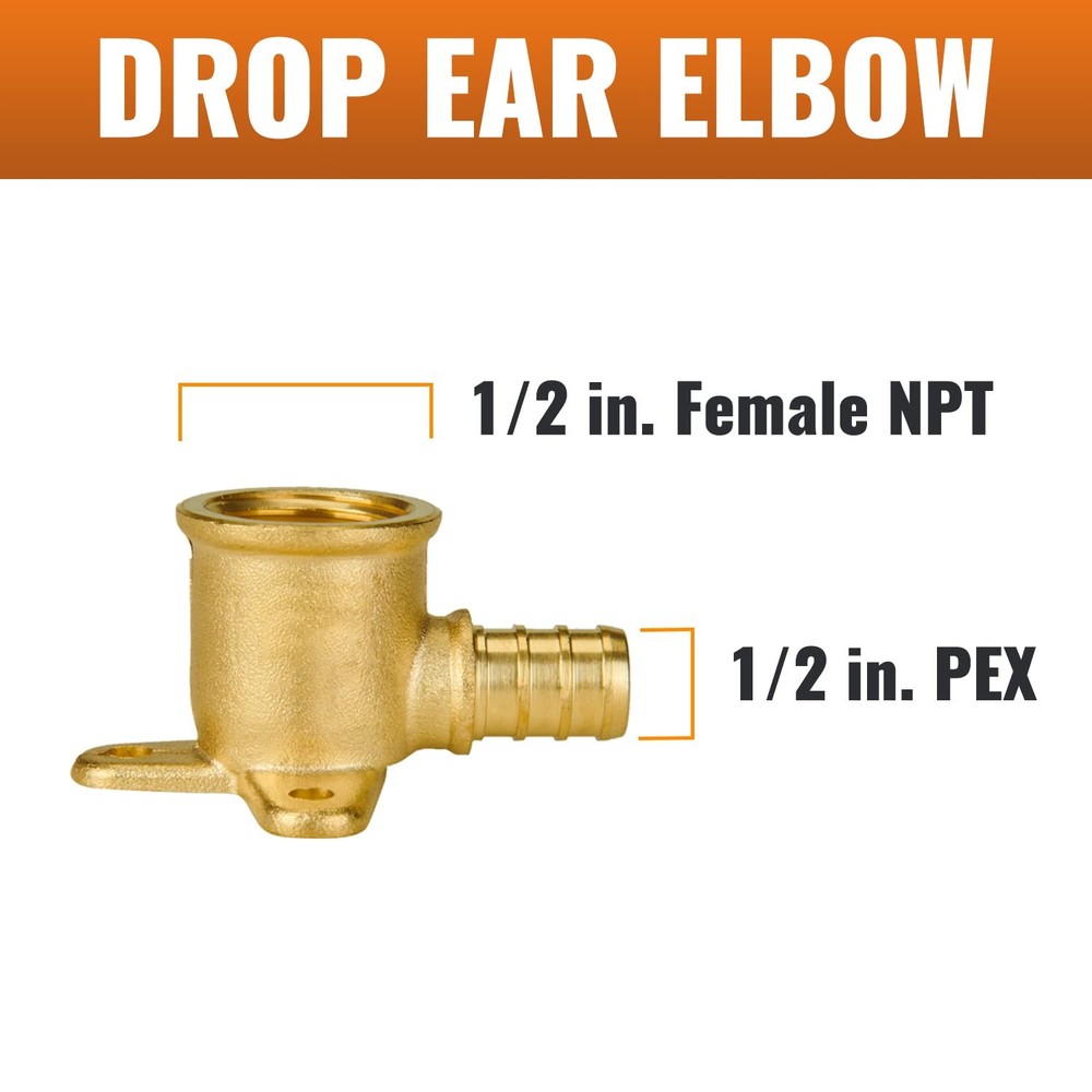 SUNGATOR 4-Pack Pex Drop Ear Elbow 1/2", No Lead 1/2" B, 4 Pack, Copper