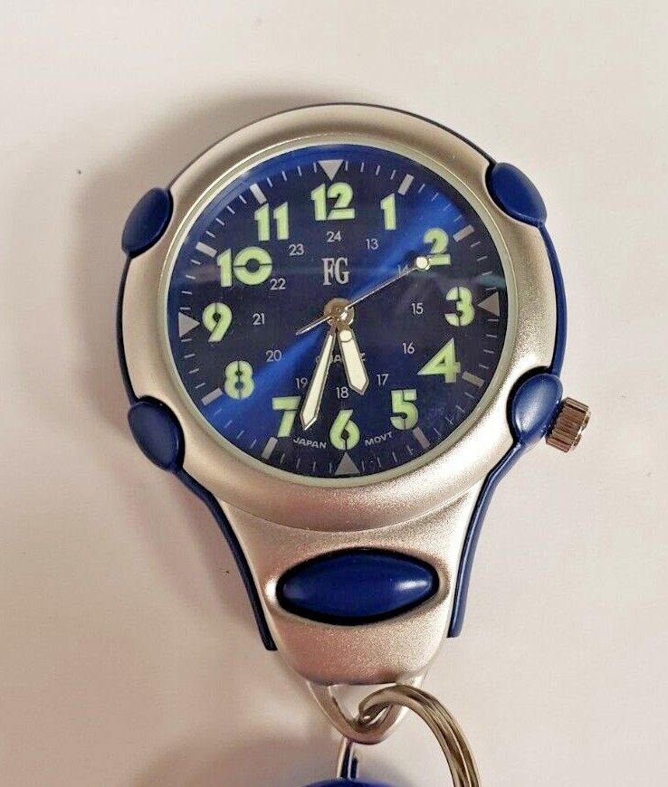 Clip-On Watch Round blue dial With built in torch light