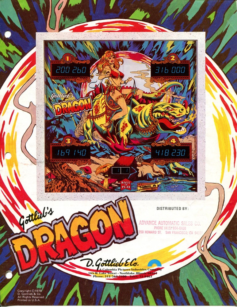 Dragon Gottlieb Pinball Flyer / Brochure / Ad