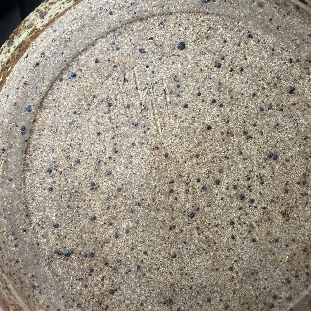 Signed Handmade Stoneware Speckled Covered Dome Butter Dish
