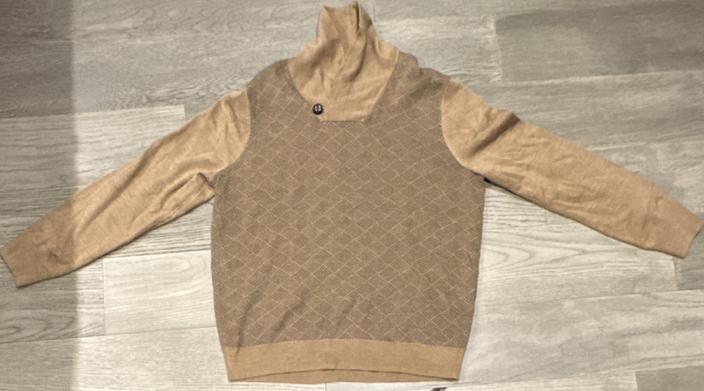 Geoffrey Beene Diamond Pattern Knit Turtleneck Pullover Sweater Beige L