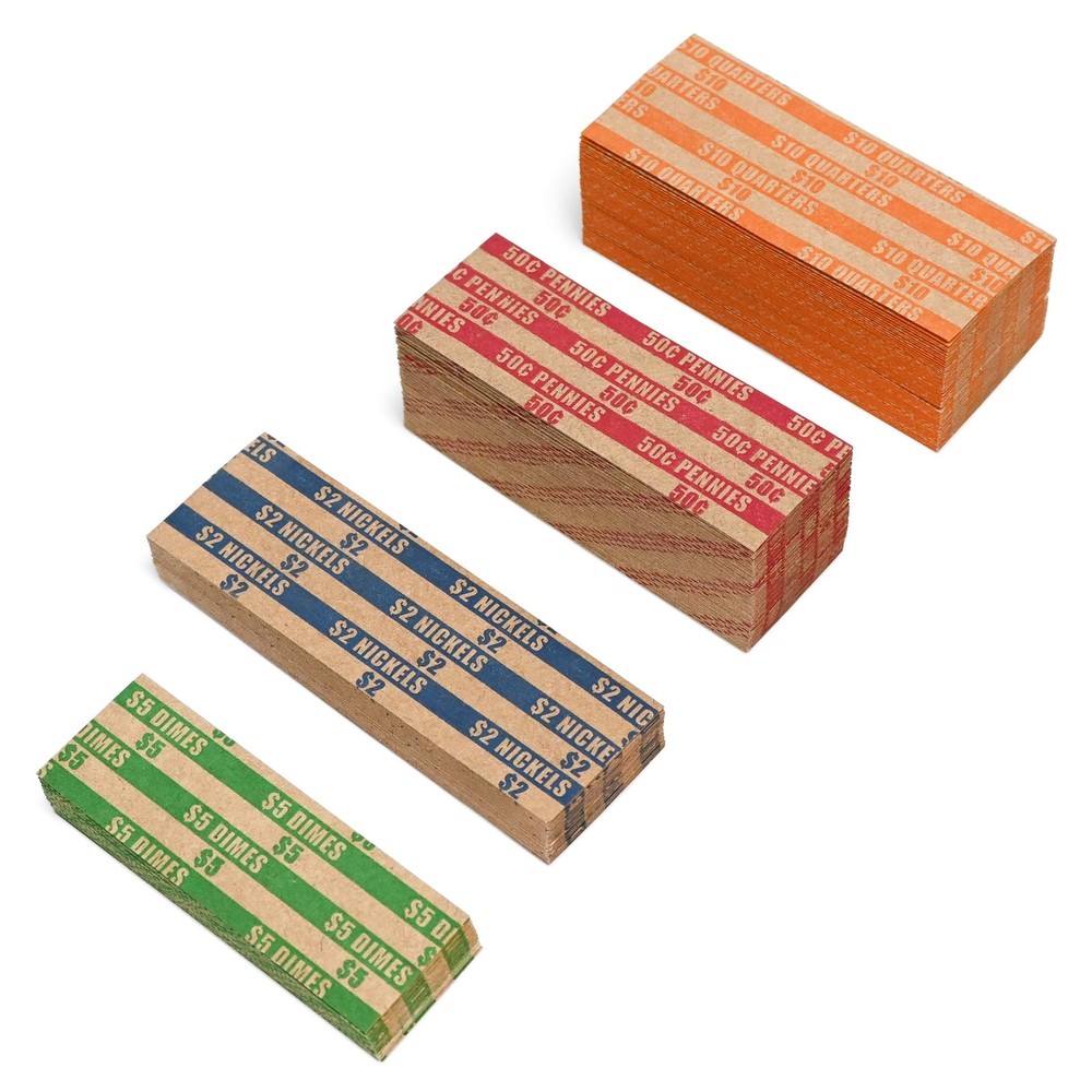 200 Pcs Assorted Packed Flat Stripped Coin Wrappers Coin Rolls Wrapper