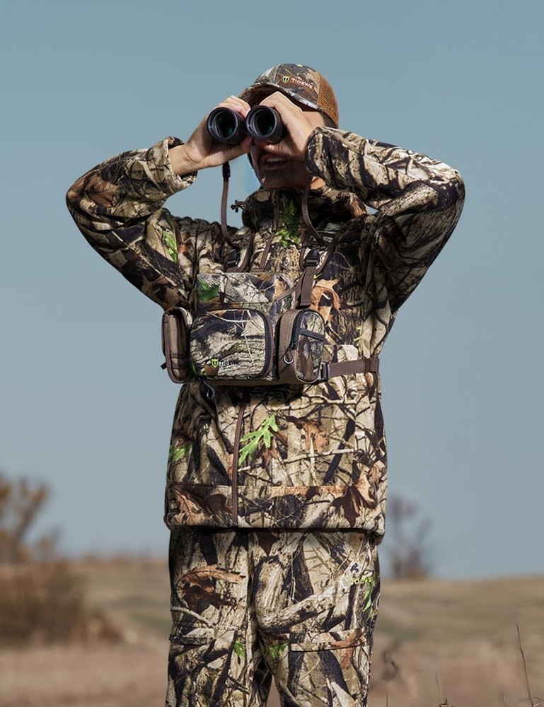 Binocular Harness Chest Pack with MOLLE System, 2 Detachable Pouches, Silent