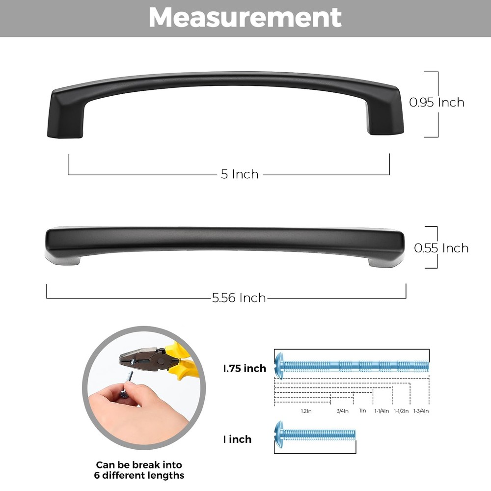 30 Pack Kitchen Cabinet Handles 5 Inch Hole Center Drawer Pulls Curved, Black...