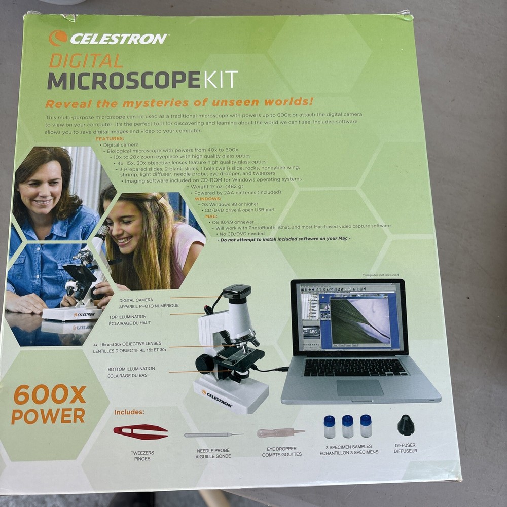 Celestron Digital Microscope Kit - 40X to 600X Magnification. Nos a143
