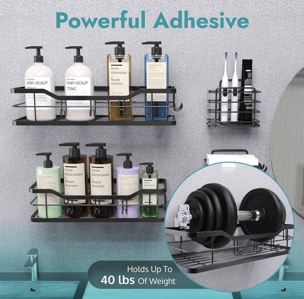 Adhesive Shower Caddy, 5 Pack Rustproof Stainless Steel Bath Organizers
