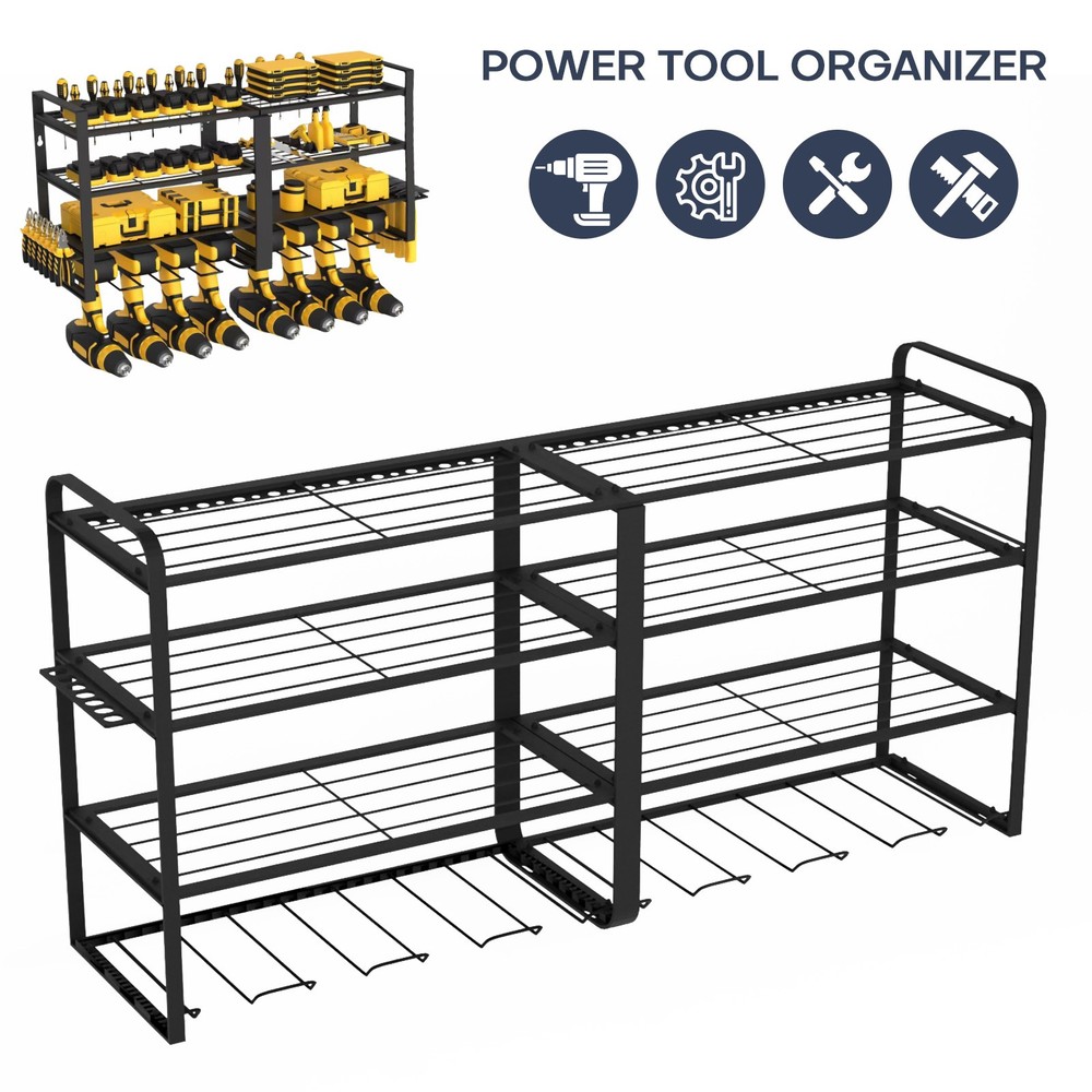 32" 4-Layer Power Tool Organizer 8 Drill Holder Wall Mounted Metal Tool Storage