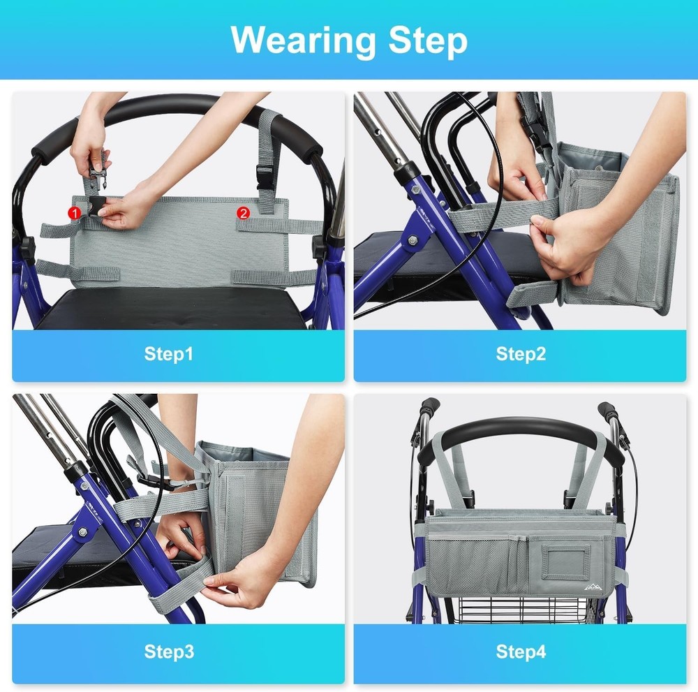 Rollator Basket, Rollator Walker Bag w/Cup Holder, Foldable Rolling Walker Wa...