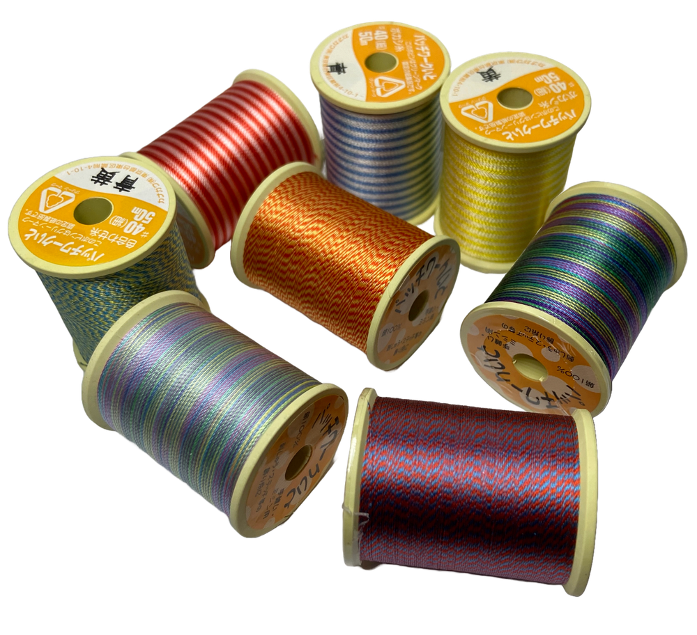 Kanagawa Patchwork 040 Silk Thread, 23 dtex 9x2, 50m, 8 Variegated Patterns
