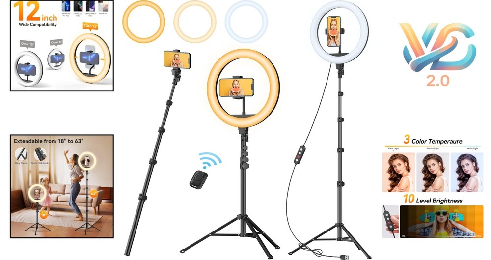 12" Ring Light with 63" Tripod Stand Selfie Remote for Makeup, Live Stream