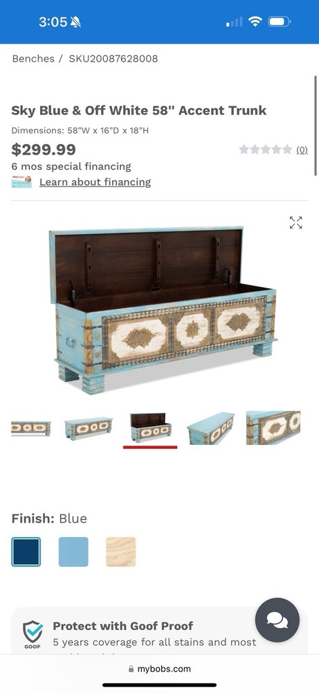 Sky blue and off white 15” accent trunk