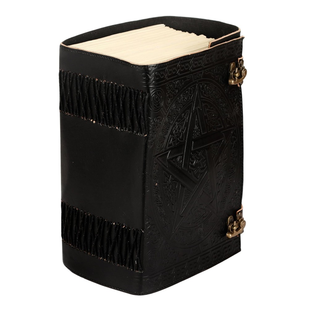 1000 White Pages Black Pentagram Embossed Journal - Handmade Grimoire Notebook