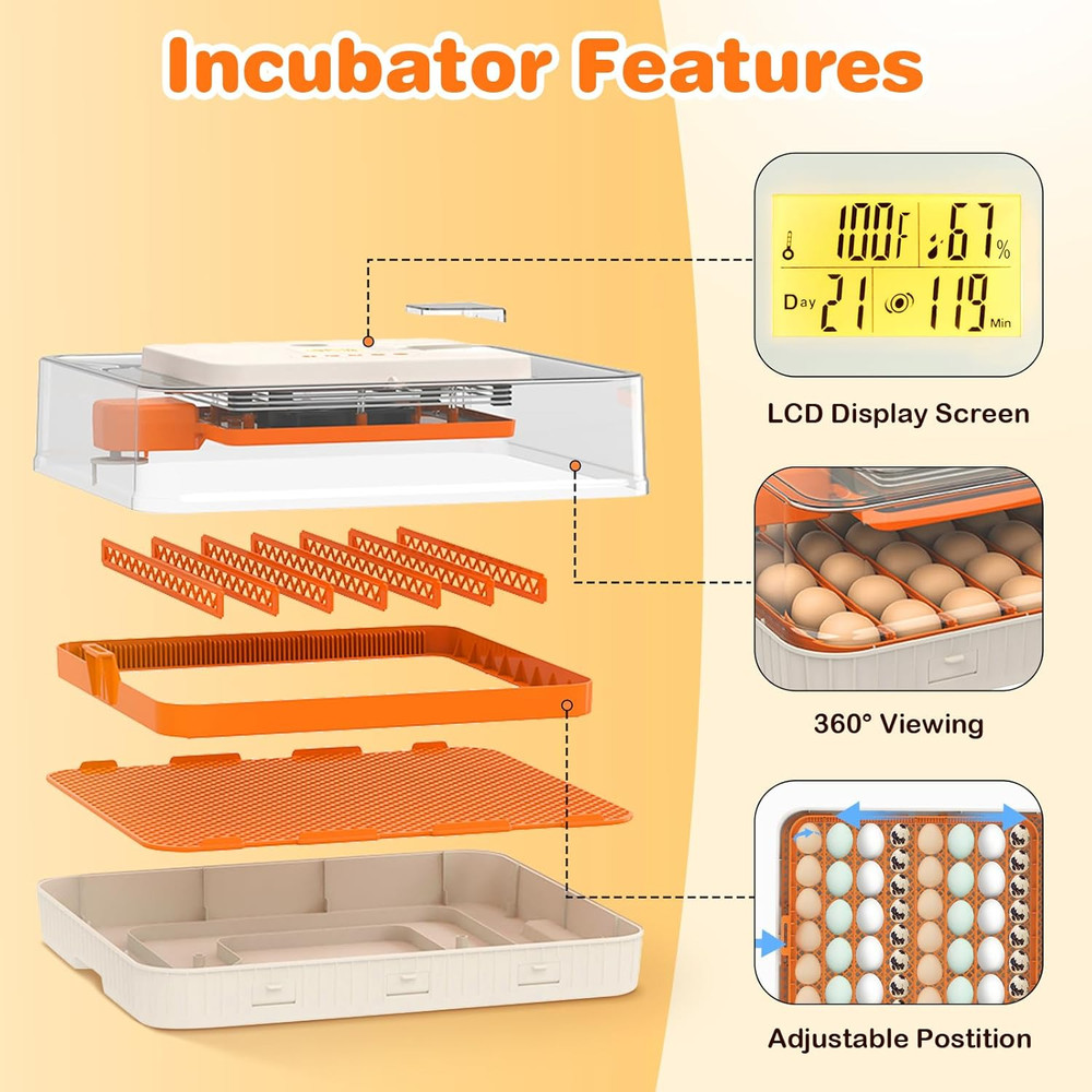 56 Egg Incubator with Auto-Turning, Hatching Temperature & Humidity Control