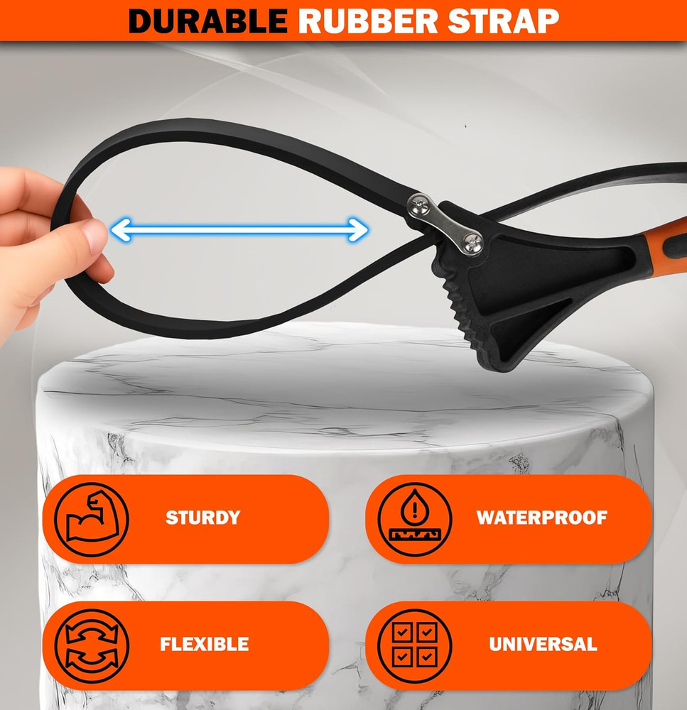 Rubber Strap Wrench 2 Pcs Adjustable Oil Filter Strap Wrench with Reinforced Max