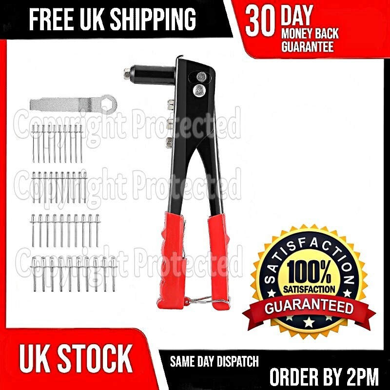 HEAVY DUTY 4 HEAD POP RIVET GUN HAND RIVETER TOOL 40 DIFFERENT SIZE MIXED RIVETS
