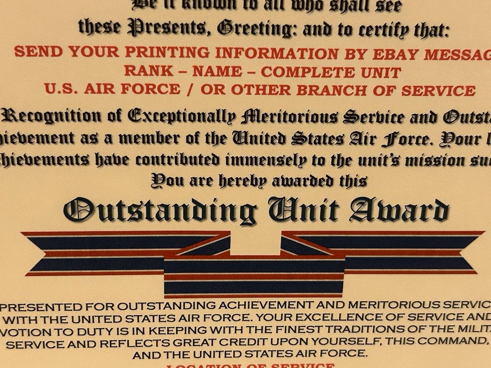 U.S. AIR FORCE / THIRD AIR FORCE - OUTSTANDING UNIT AWARD CERTIFICATE