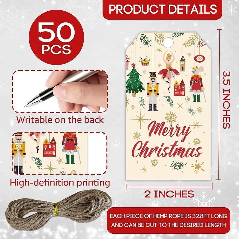 Classic Christmas Gift Tags Durable String Hang Tags Blank Space Write On New