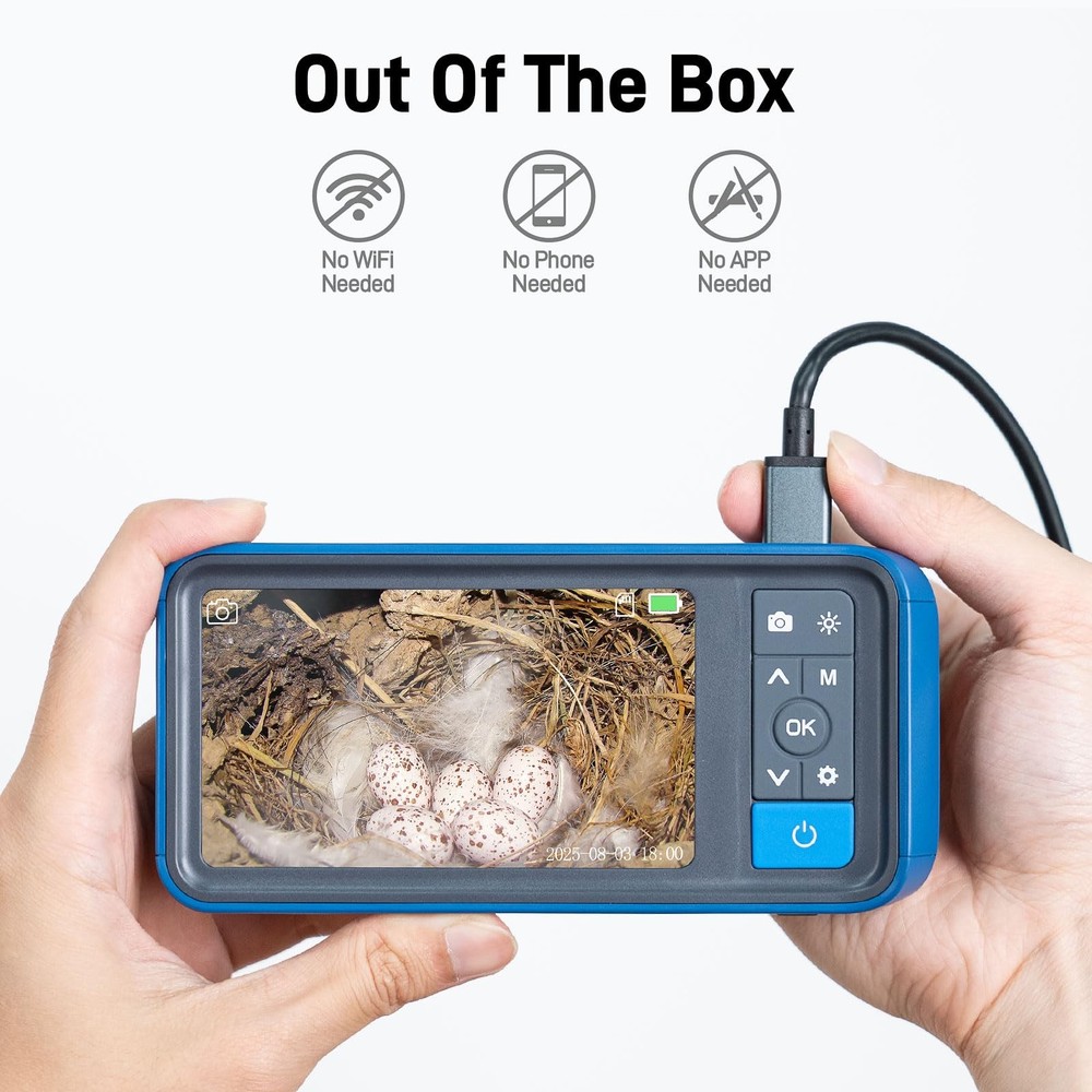 Telescopic Endoscope Inspection Camera with Screen & Light, 4.5" IPS Display ...