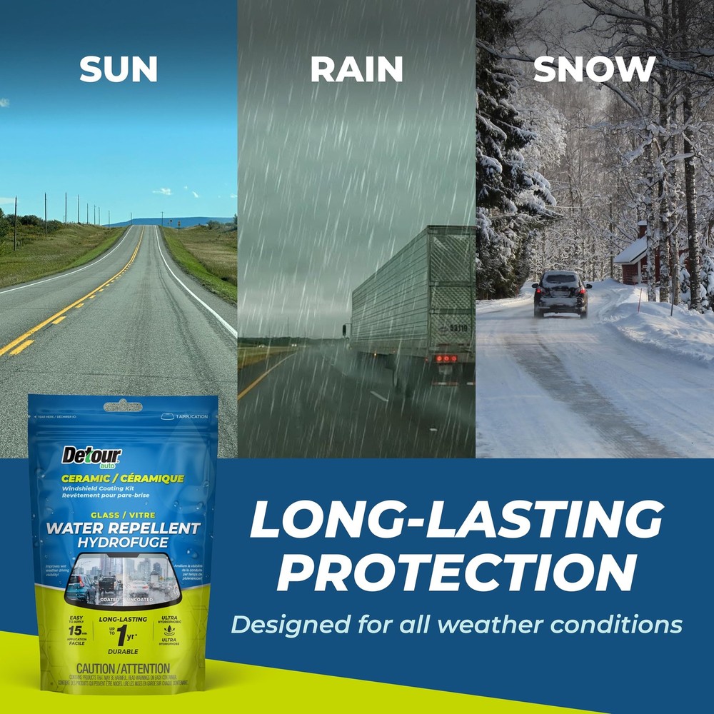 Detour Ceramic Windshield Coating Kit - Long-Lasting Water Repellent Clear