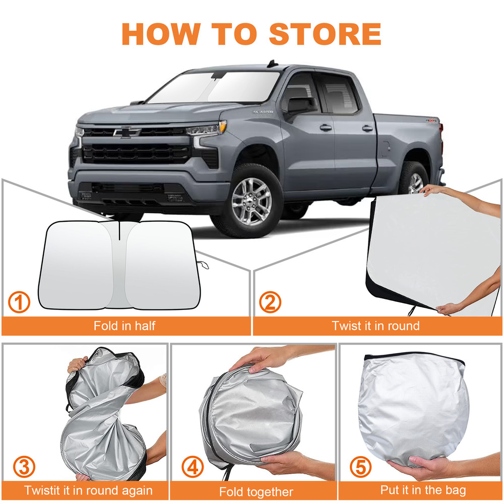Front Windshield Foldable Sunshade Sun Shade Visor For Chevy Silverado 2019-2025