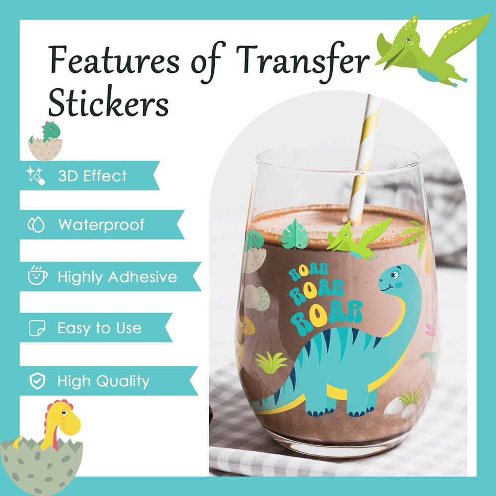 UV DTF Cup Wraps - 8 Sheets Dinosaur Cute Colorful Pattern UV DTF Cup Wraps for