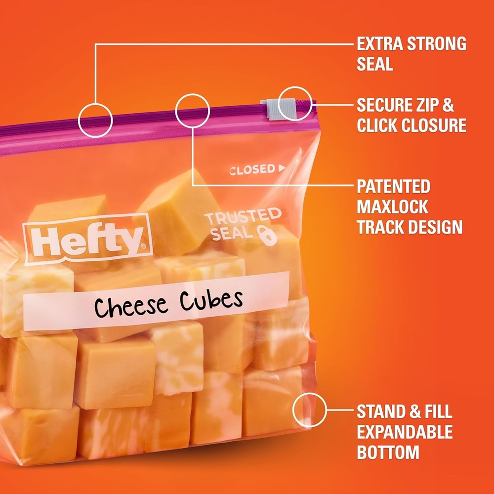 Hefty Slider Kitchen Storage Bags, Quart Size, 20 Count