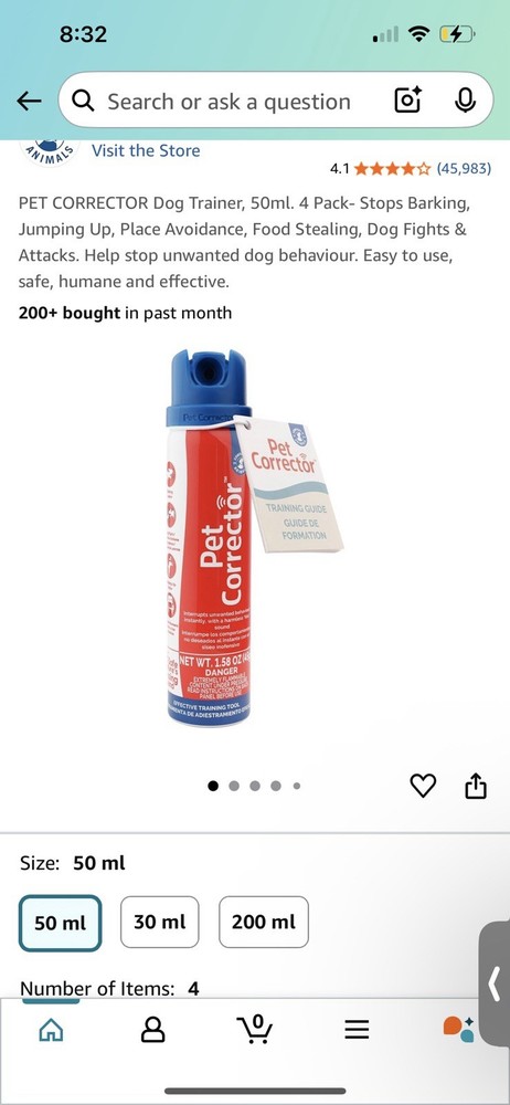 Pet Corrector Dog Spray Trainer 50ml each - Stops Barking, Jumping 4 Pack