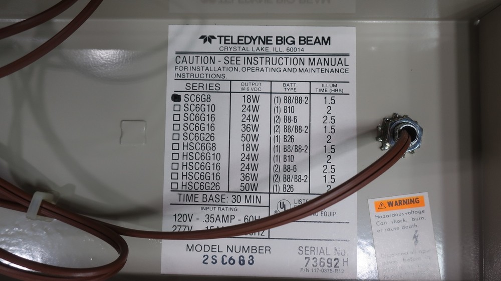 Teledyne 2SC6G8 Emergency And Exit Lighting 18w 120v-ac