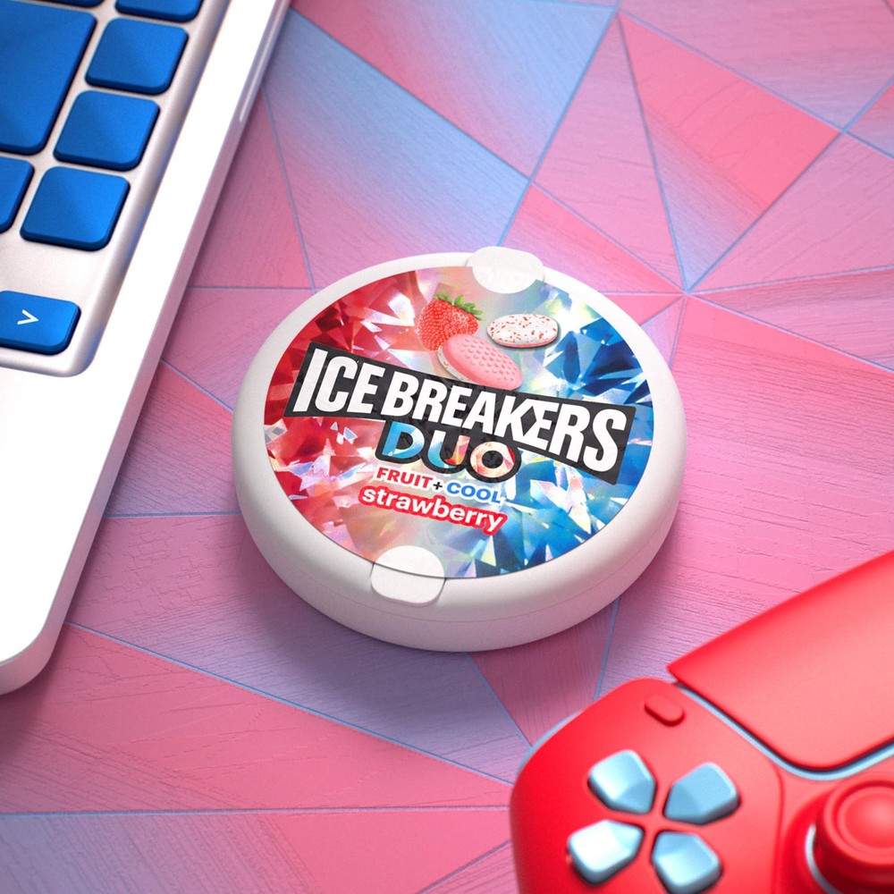 ICE BREAKERS Duo Fruit Plus Cool Strawberry Flavored Sugar Free Mints 8 Count