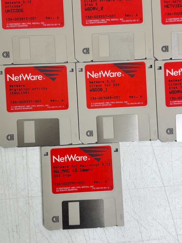 Novell NetWare 3.12 Complete 21 Floppy Disk Set System Client DOS Windows OS2 Ne