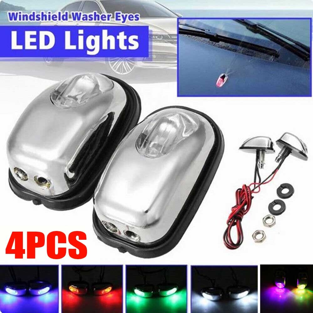 4Pcs LED Universal Car Light Auto Windshield Washer Wiper Jet Water Spray Nozzle