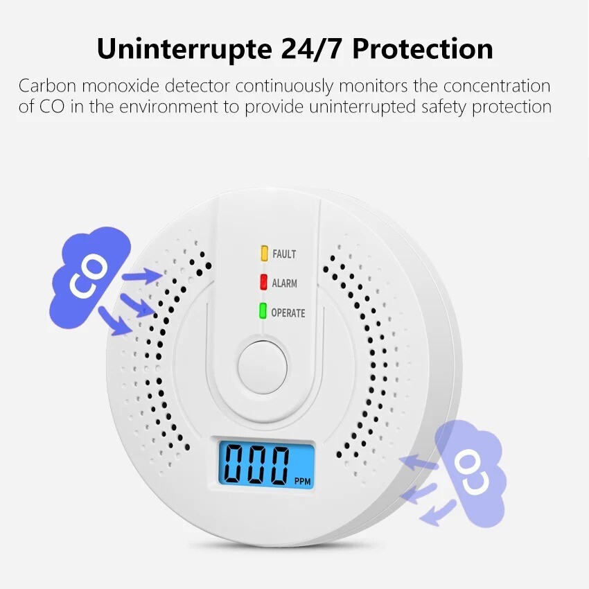 Carbon Monoxide Warning Alarm Sensor LED Digital Battery Powered